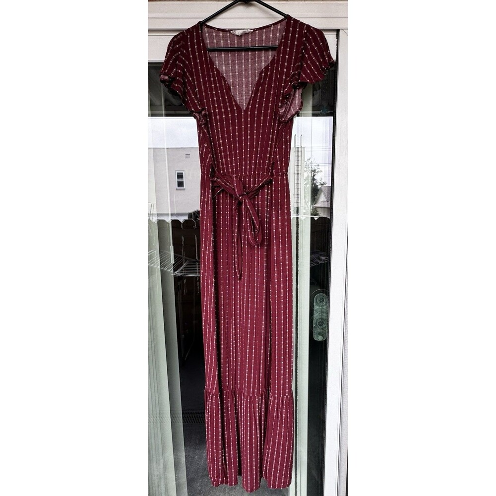Lucky Brand Maxi Dress V-neck  With Tie Belt Size Large